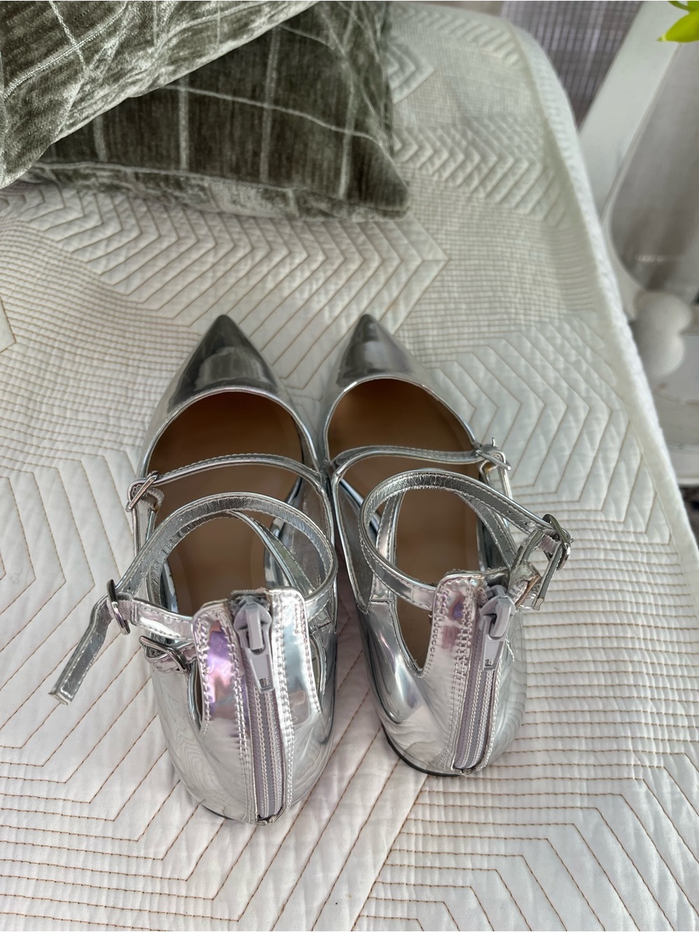 INC International Concepts Silver Pointed-Toe Double Ankle-Strap Flats - Picture 4 of 5